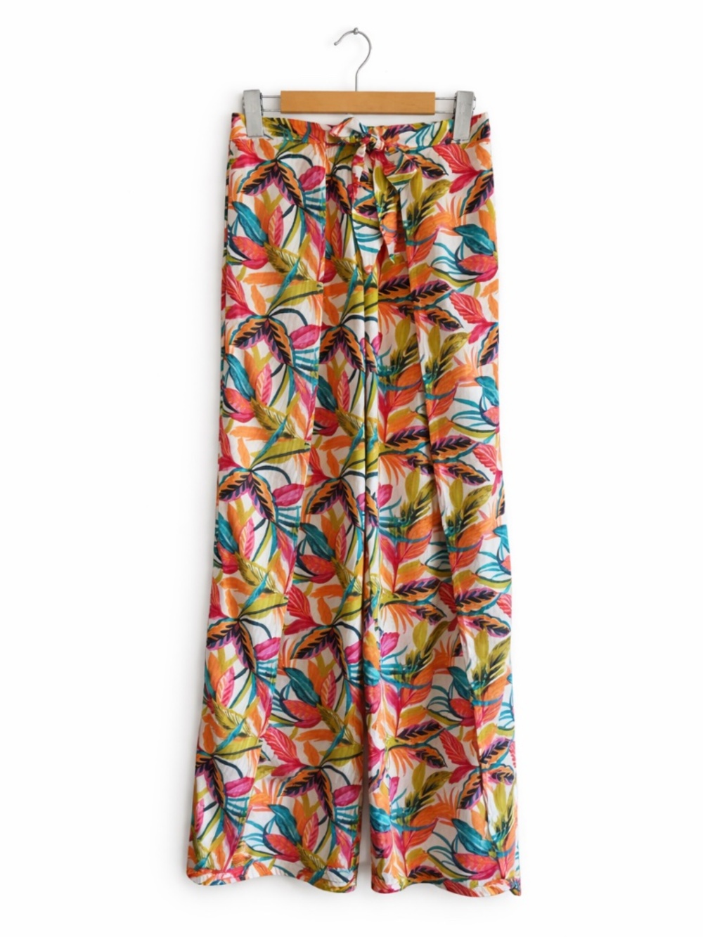 Caribbean Joe Tropical Leaf Print Wide-Leg Tulip Wrap Pants – Size Small EUC
